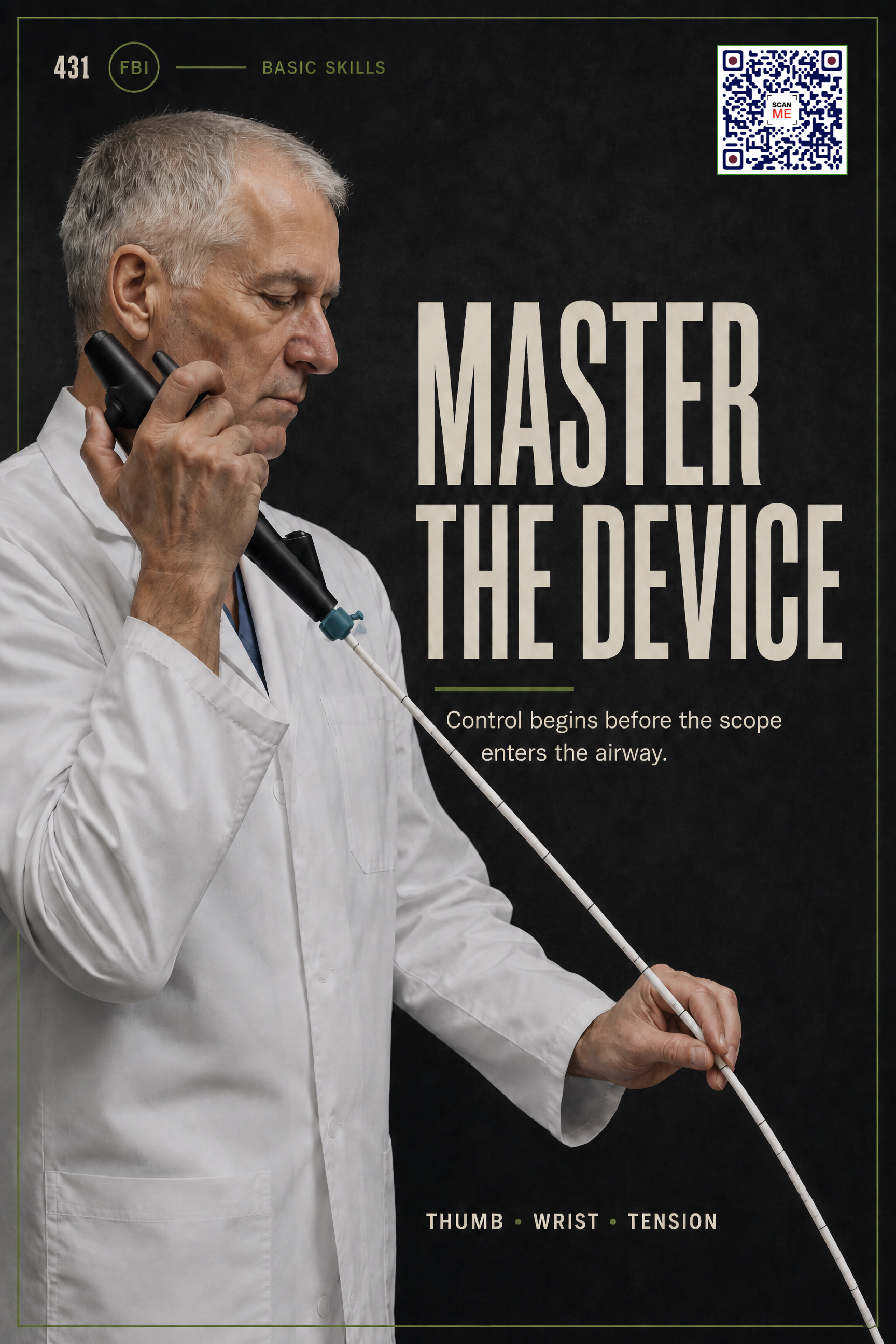 FBI 431 Master the Device poster with flexible bronchoscope control imagery