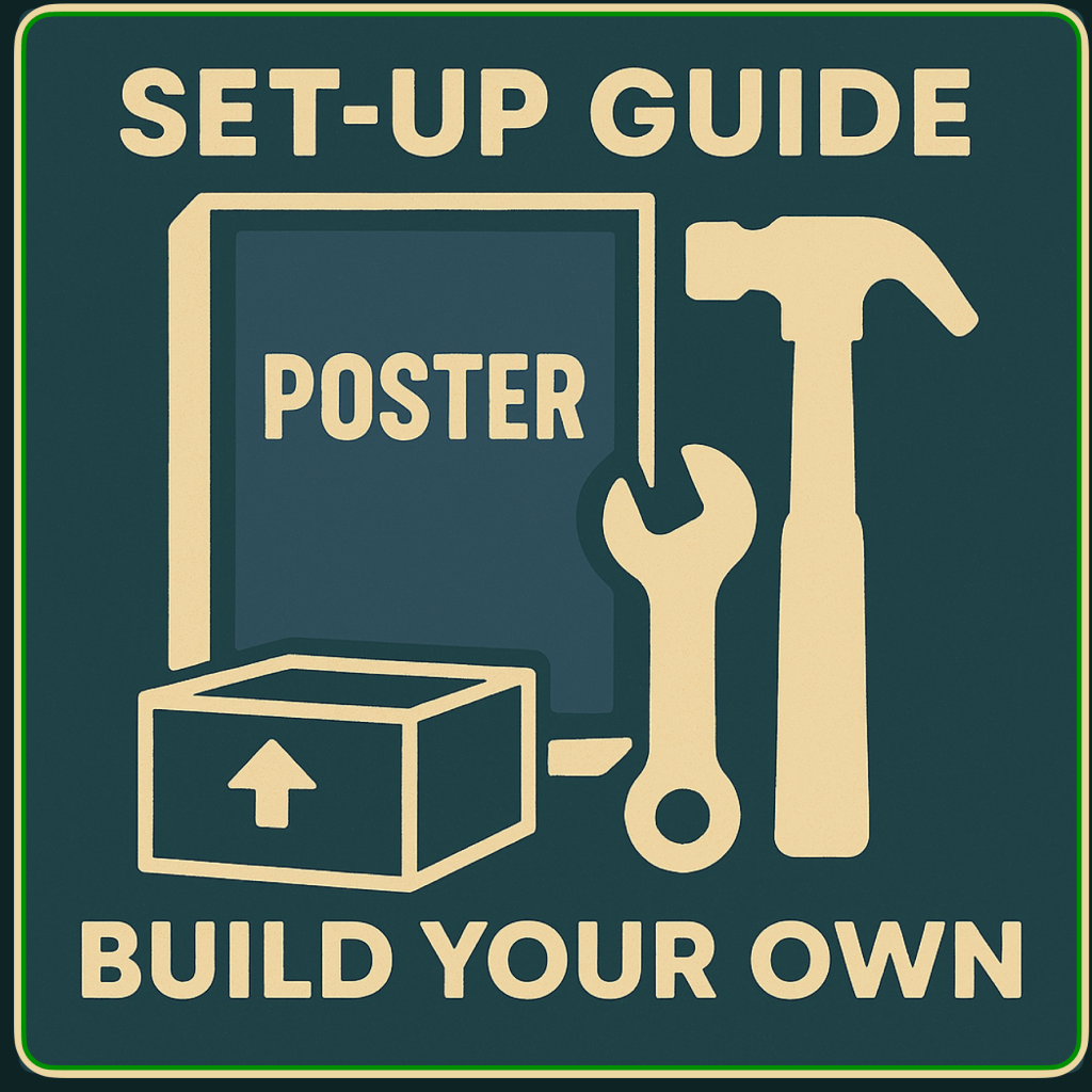 Graphic illustrating a set-up guide for building your own training lab, featuring tools like a hammer, wrench, and a poster.
