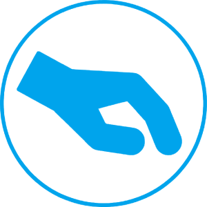 Blue hand icon within a circular outline.