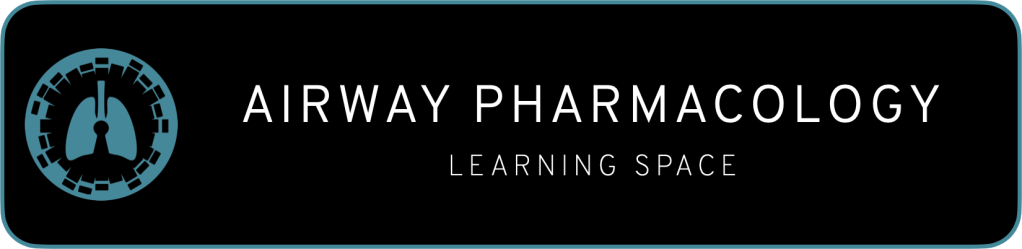 Banner for a learning space focused on airway pharmacology, featuring a lung icon and the title 'AIRWAY PHARMACOLOGY' prominently displayed.