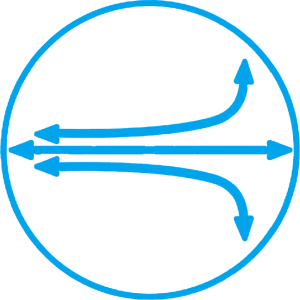 Icon depicting arrows indicating different directions within a circular border.